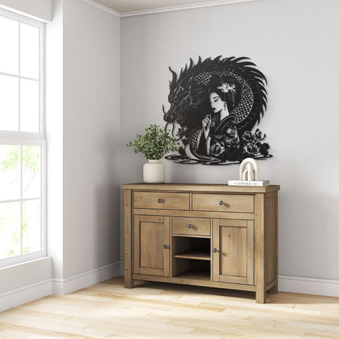 Dragon & Geisha Metal Wall Art