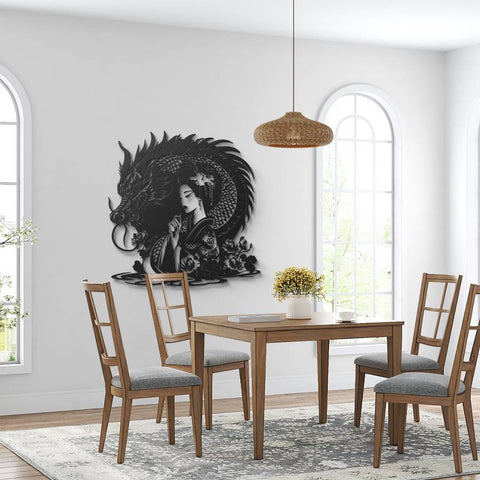 Dragon & Geisha Metal Wall Art