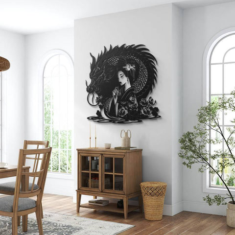 Dragon & Geisha Metal Wall Art