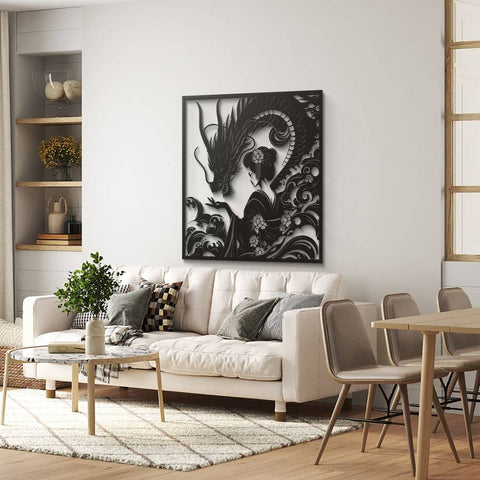 Geisha & Dragon Metal Wall Art