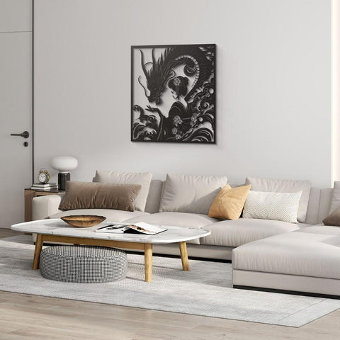 Geisha & Dragon Metal Wall Art