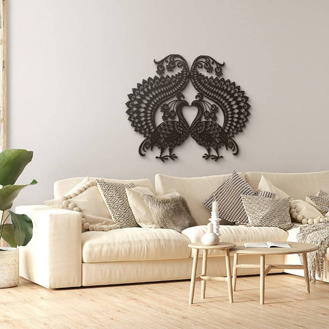 Double Peacock Metal Wall Art Decor