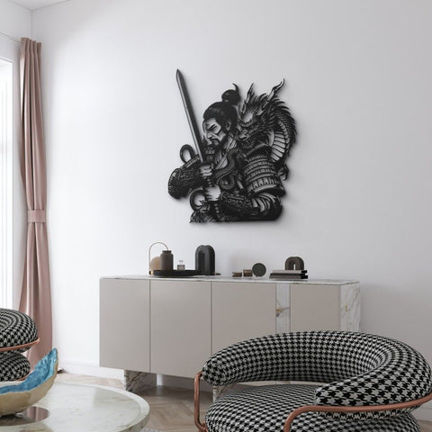 Japanese Samurai & Dragon Metal Wall Art
