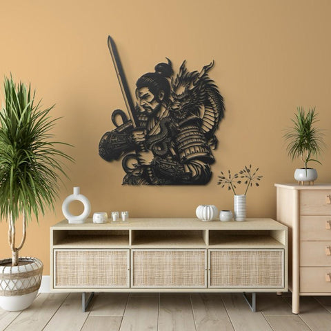 Japanese Samurai & Dragon Metal Wall Art