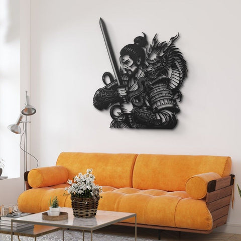 Japanese Samurai & Dragon Metal Wall Art