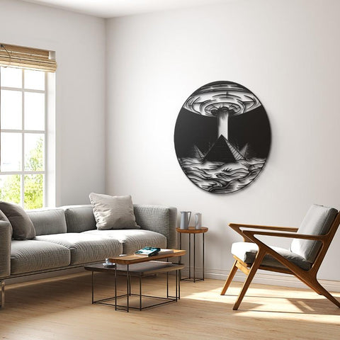 Space Ship & Pyramids Metal Wall Art