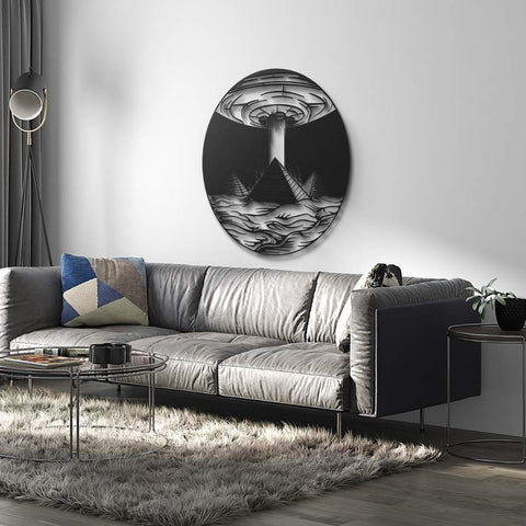 Space Ship & Pyramids Metal Wall Art
