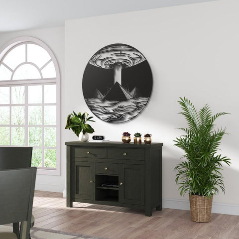 Space Ship & Pyramids Metal Wall Art
