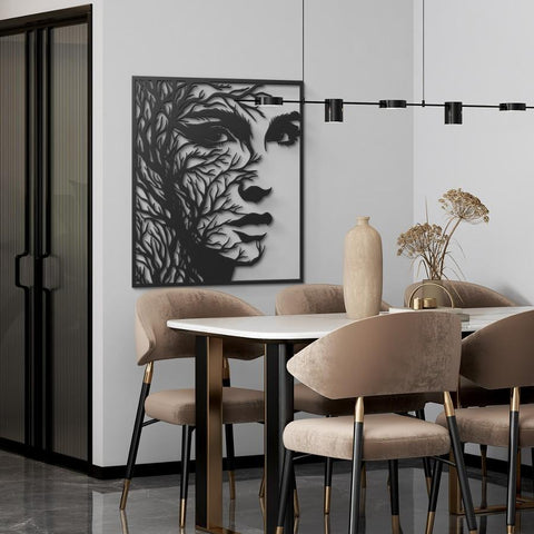 Woman with Tree Branches Hair Metal Wall Art