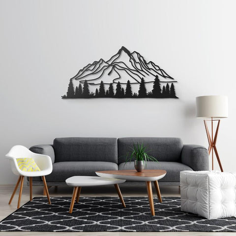 Minimalist Mountain and Pine Trees Metal Wall Art