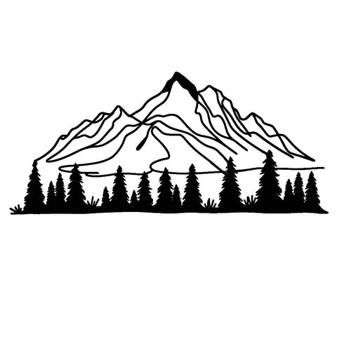 Minimalist Mountain and Pine Trees Metal Wall Art