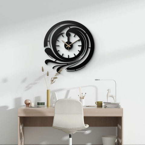 Modern Black Metal Wall Clock Silent Minimalist Decor Home