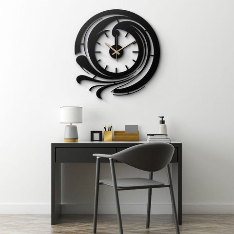 Modern Black Metal Wall Clock Silent Minimalist Decor Home