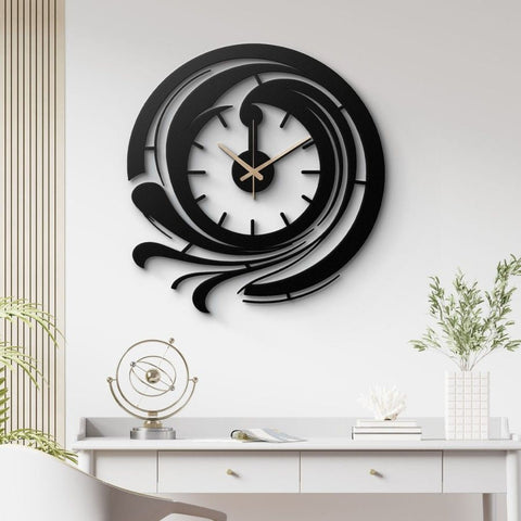 Modern Black Metal Wall Clock Silent Minimalist Decor Home