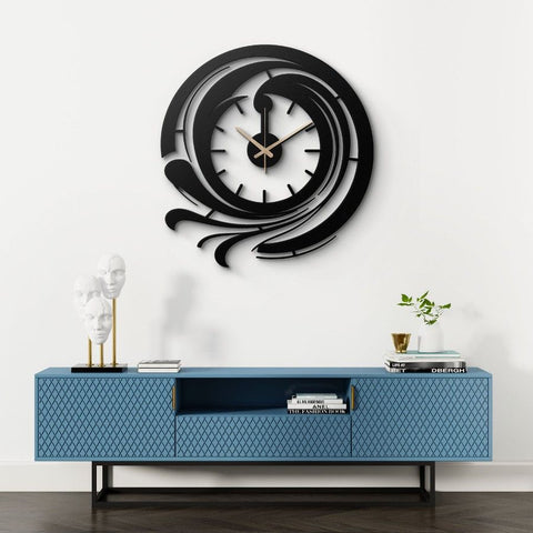 Modern Black Metal Wall Clock Silent Minimalist Decor Home