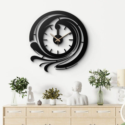 Modern Black Metal Wall Clock Silent Minimalist Decor Home