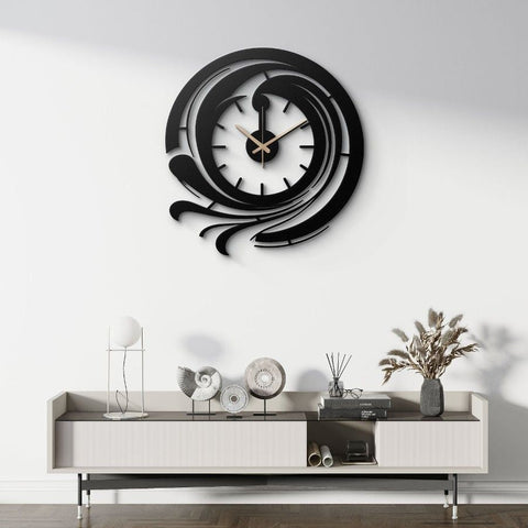 Modern Black Metal Wall Clock Silent Minimalist Decor Home