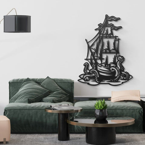 Ship Octopus Metal Wall Art