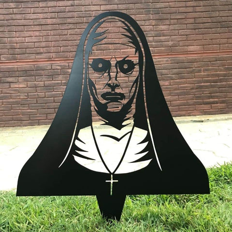 Scary Nun Metal Yard Art, Halloween Decor