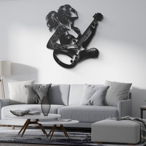 Cool Female Guitarist Metal Wall Art