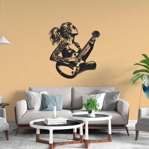 Cool Female Guitarist Metal Wall Art