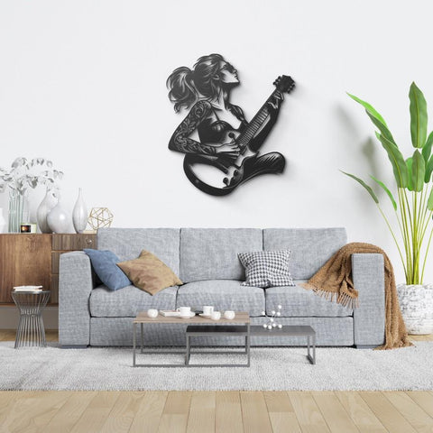 Cool Female Guitarist Metal Wall Art