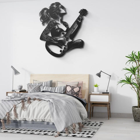 Cool Female Guitarist Metal Wall Art