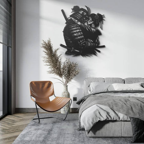 Japanese Samurai & Geisha Embrace Metal Wall Art
