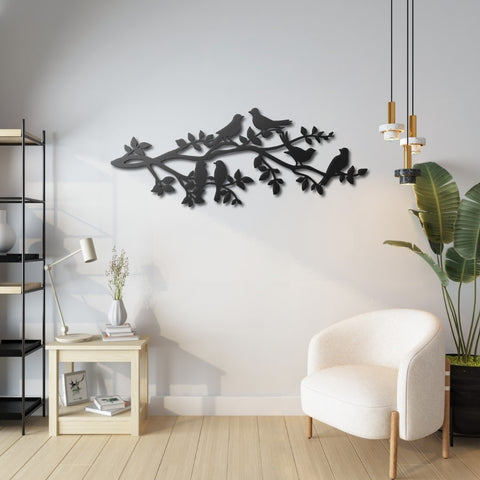 Six Birds on Tree Branches Metal Wall Art