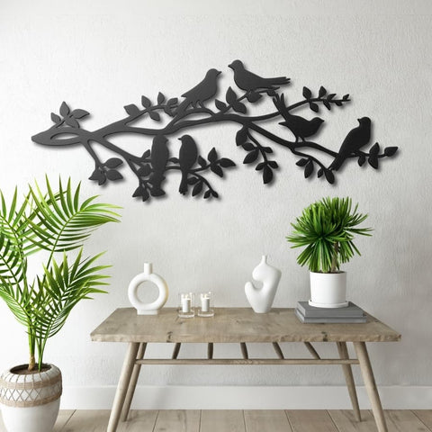 Six Birds on Tree Branches Metal Wall Art