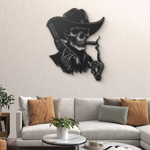 Gothic Skull Cowboy Metal Wall Art