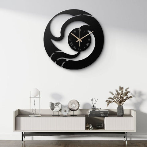 Swirl Design with Roman Numerals Metal Wall Clock