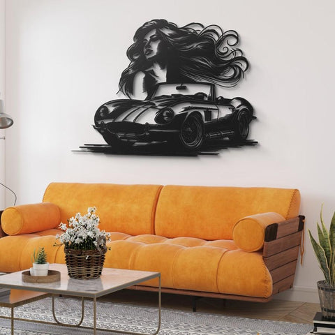 Woman & Retro Car Metal Wall Art Decor