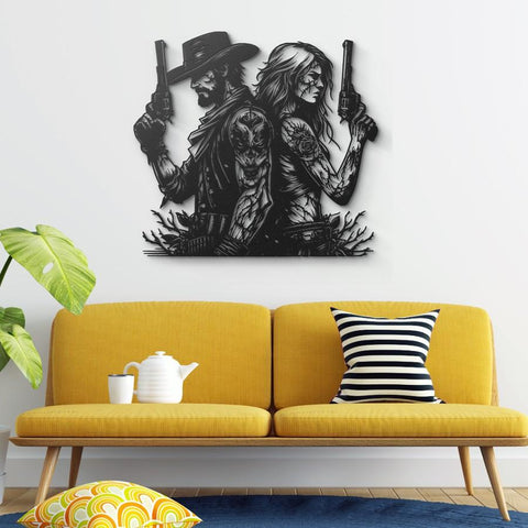 Western Cowboy and Cowgirl Metal Wall Art Decor