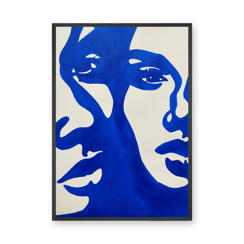 Abstract Art Modern Minimalist Wall Art – Cobalt Blue Shapes on Cream