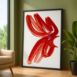 Abstract Bird Modern Wall Art – Red Brushstroke on White