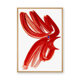 Abstract Bird Modern Wall Art – Red Brushstroke on White