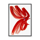 Abstract Bird Modern Wall Art – Red Brushstroke on White