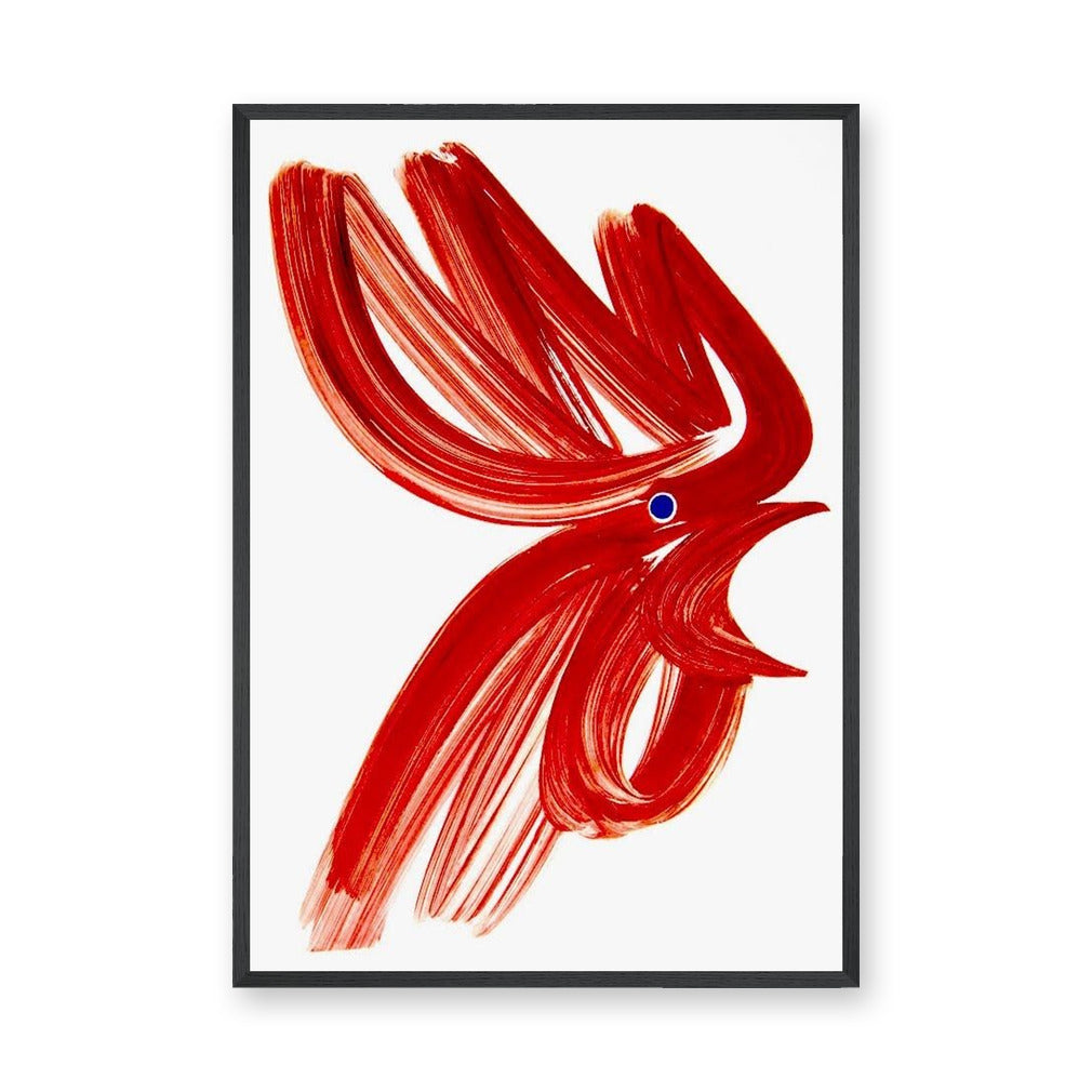Abstract Bird Modern Wall Art – Red Brushstroke on White