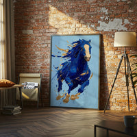 Expressive Blue Horse Wall Décor – Sleek Equine Painting Wall Poster