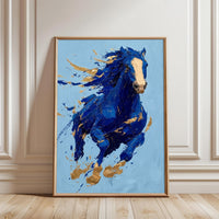 Expressive Blue Horse Wall Décor – Sleek Equine Painting Wall Poster