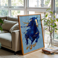 Expressive Blue Horse Wall Décor – Sleek Equine Painting Wall Poster