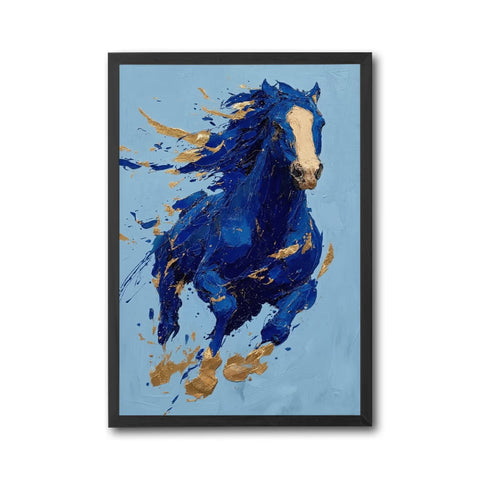 Expressive Blue Horse Wall Décor – Sleek Equine Painting Wall Poster
