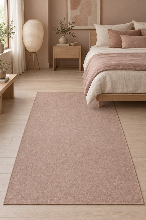 Abstract Boho Area Rug – Beige in a bedroom