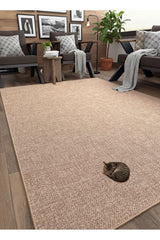 Abstract Boho Area Rug – Beige in a living room