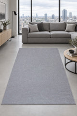 Abstract Boho Area Rug – Gray in a living room