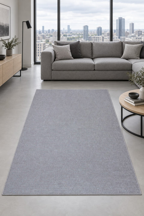 Abstract Boho Area Rug – Gray in a living room