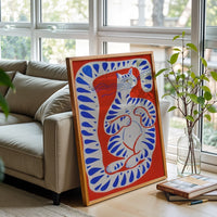 Expressive Cat Pop Art Print, Minimal Colorful Cat Wall Décor