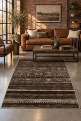 Abstract Ethnic Area Rug – Brown in a living room
