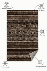 Abstract Ethnic Area Rug – Brown – features